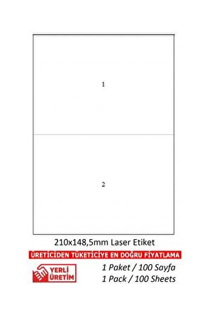 A1-2102 500 A4 Sayfa  Tw-2102 Ebat 210 x 148,5 mm Lazer Etiket  A4 Sayfada 2 Etiket